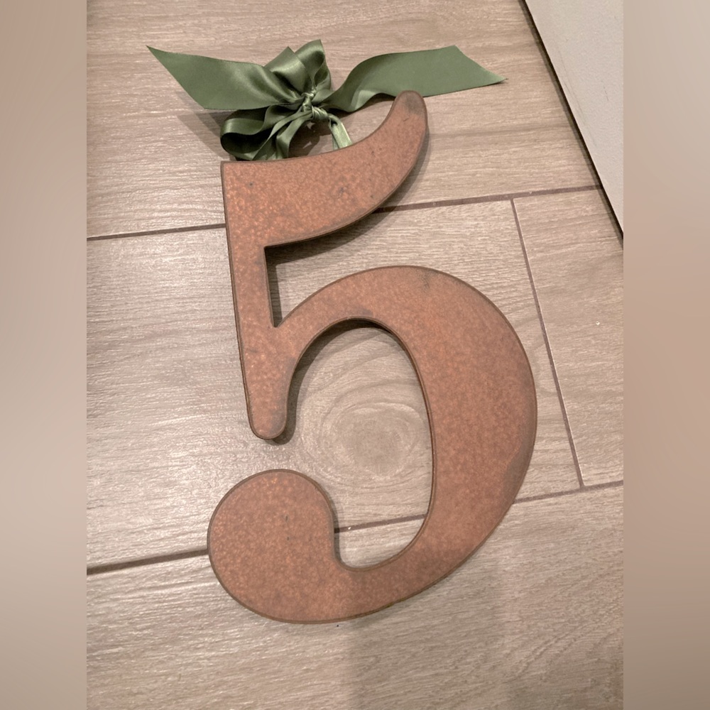 Metal Number 5 with hanging ribbon
